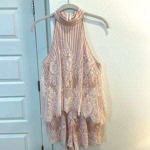 Angel Biba Cream and Tan Lace Romper
